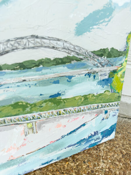 Close-up of Memphis bridge and Mud Island bridge abstract painting