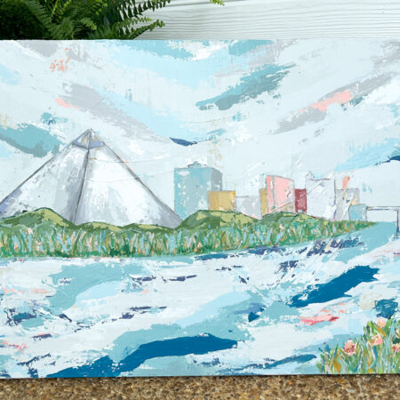 Famous Memphis, Tennessee Pyramid and Mississippi river modern abstract painting